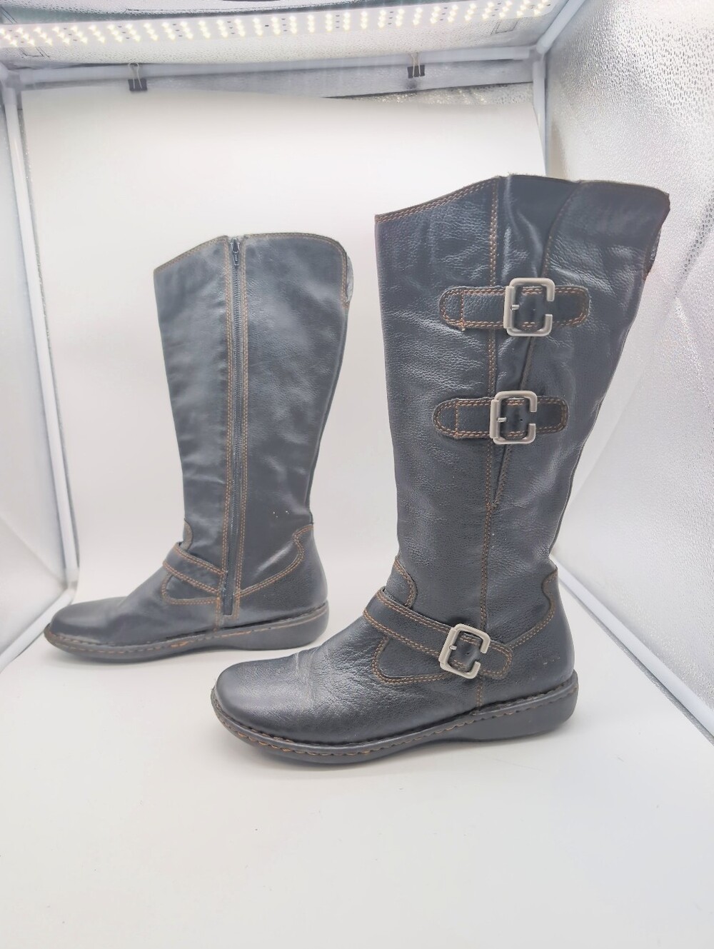 b.o.c. Born Concept Black Leather Knee-High Buckle Boots - Sz 11 (43) - Picture 3 of 7
